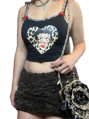 Licensed ROMWE Betty Boop Leopard Velvet Cami Top XS Fleischer Studios Y2K